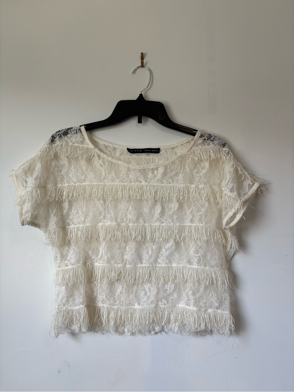Zara Cream Fringe Lace Crop Top